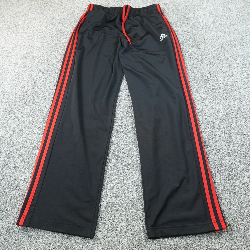 Adidas Pants Mens L Black Red Baggy Track Drawstring Jogger Sweatpants Gym Run